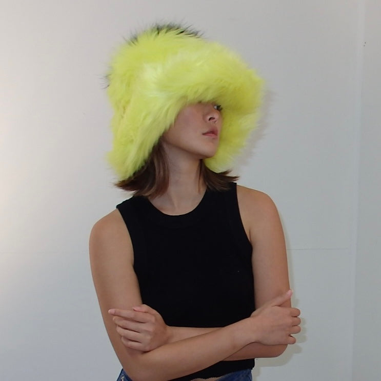 FAUX FUR HAT - LEMON SPOT